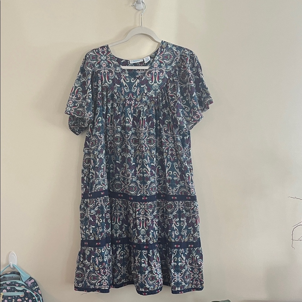 Vintage National Cotton Bohemian Peasant Dress‎ Prairie Paisley Floral MuuMuu